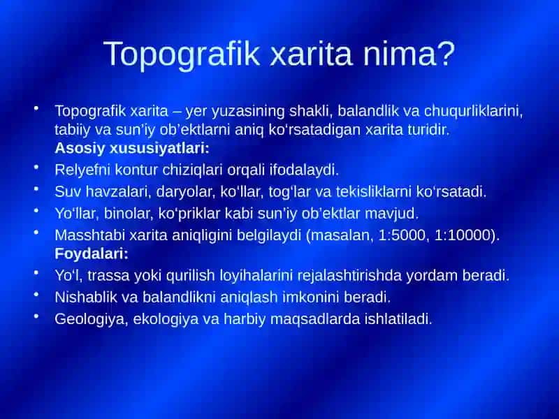 Topografik xarita da berilgan Nishablikda trassa chiziqlik 4