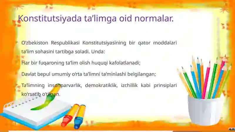 Ta’lim tizimining huquqiy – me’yoriy asoslari 4