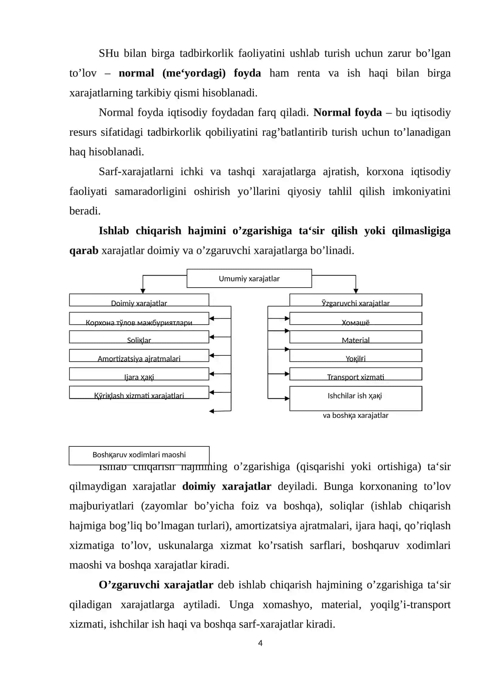 Ishlab chiqarish harajatlari va korxona foydasi 4
