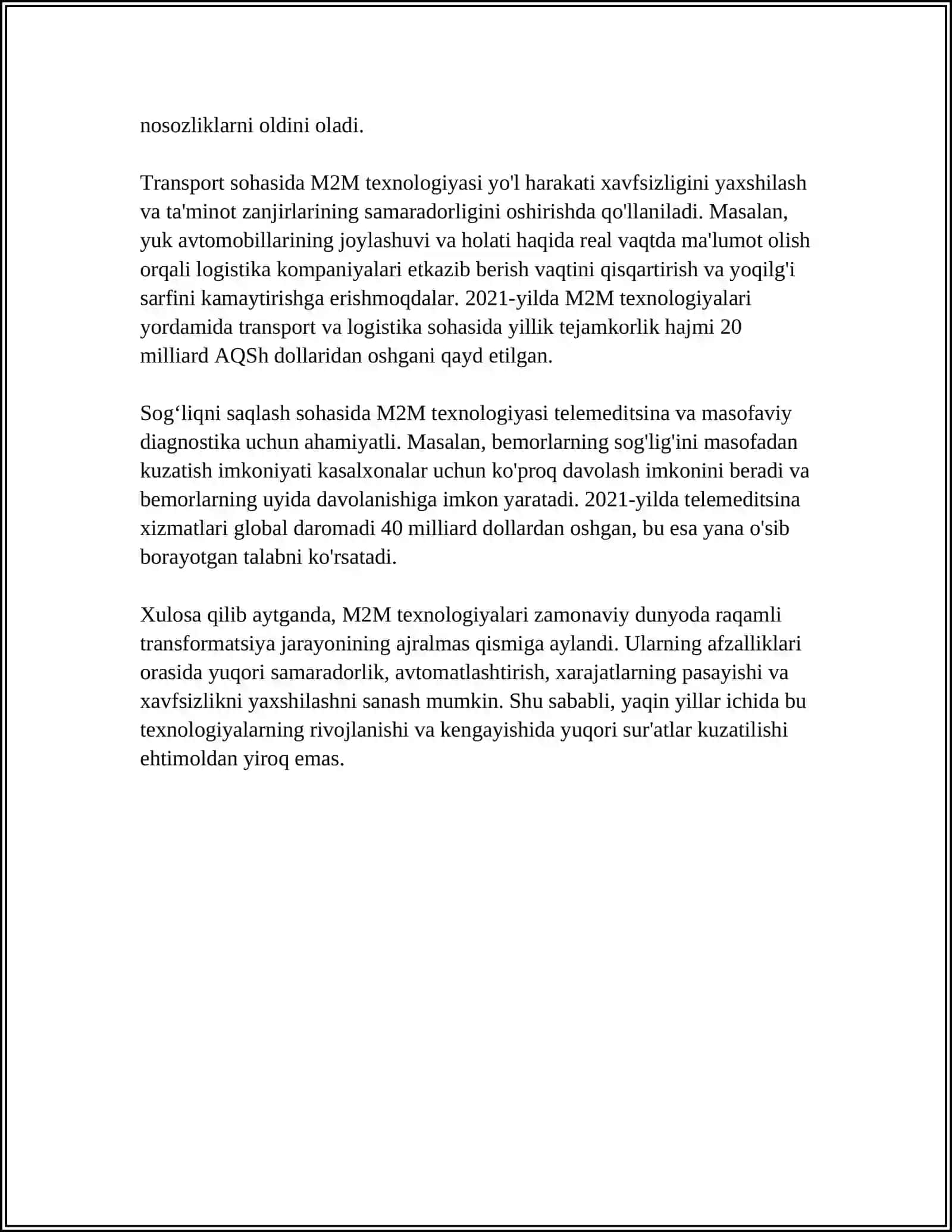 RAQAMLI IQTISODIYOTNI RIVOJLANTIRISHDA "M2M" TEXNOLOGIYASI 4
