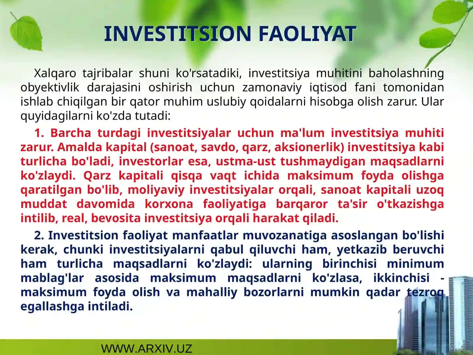 Investitsion faoliyat 4