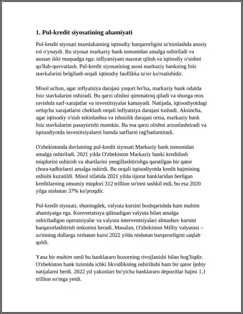 DAVLATNING PUL KREDIT SIYOSATI: MAQSADI VA DASTAKLARI 4