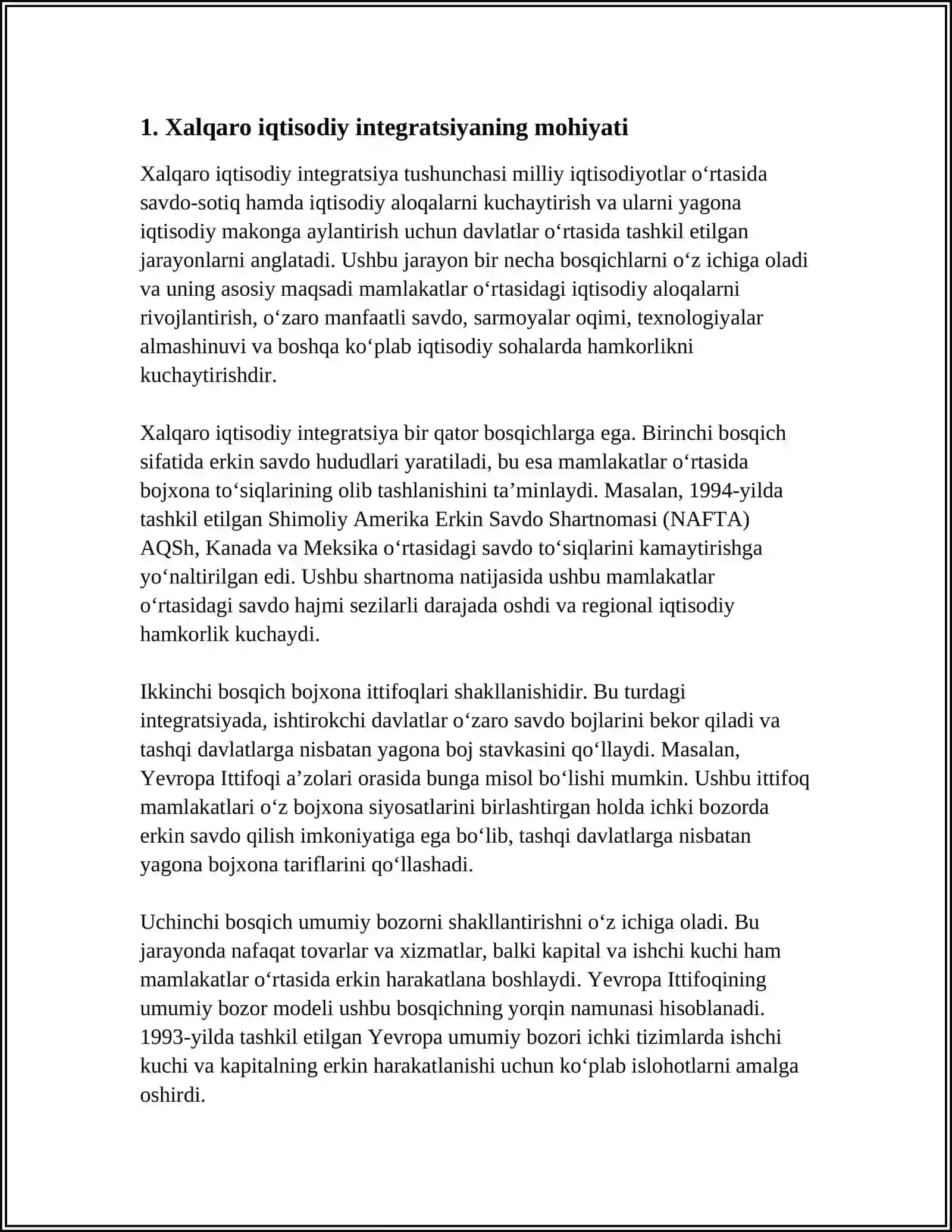 Xalqaro iqtisodiy integratsiya va O'zbekistonning jahon hamjamiyatiga kirib borishi 4