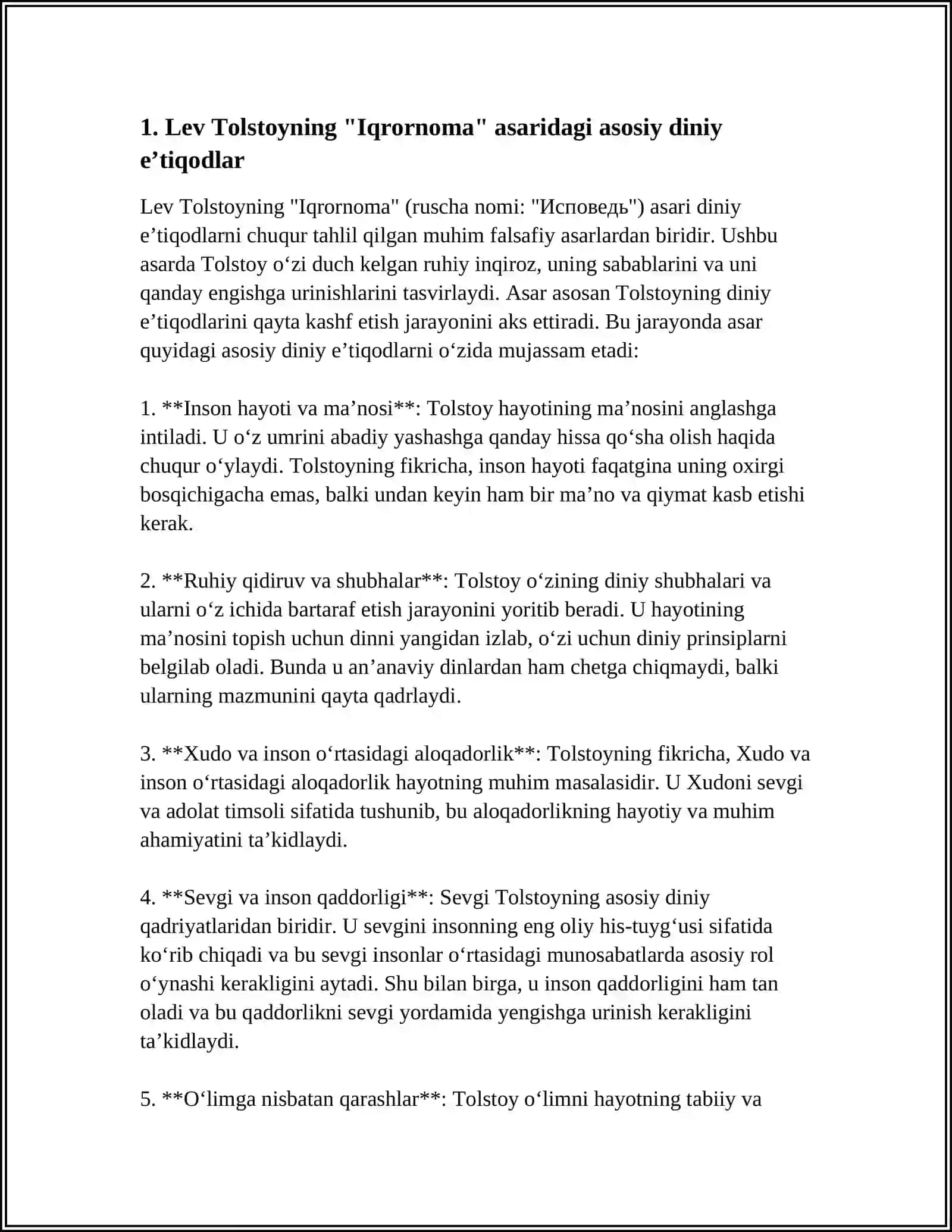 LEV TOLSTOYNING "IQRORNOMA" ASARIDAGI DINIY EʼTIQODLARINI TAHLIL ETISH 4