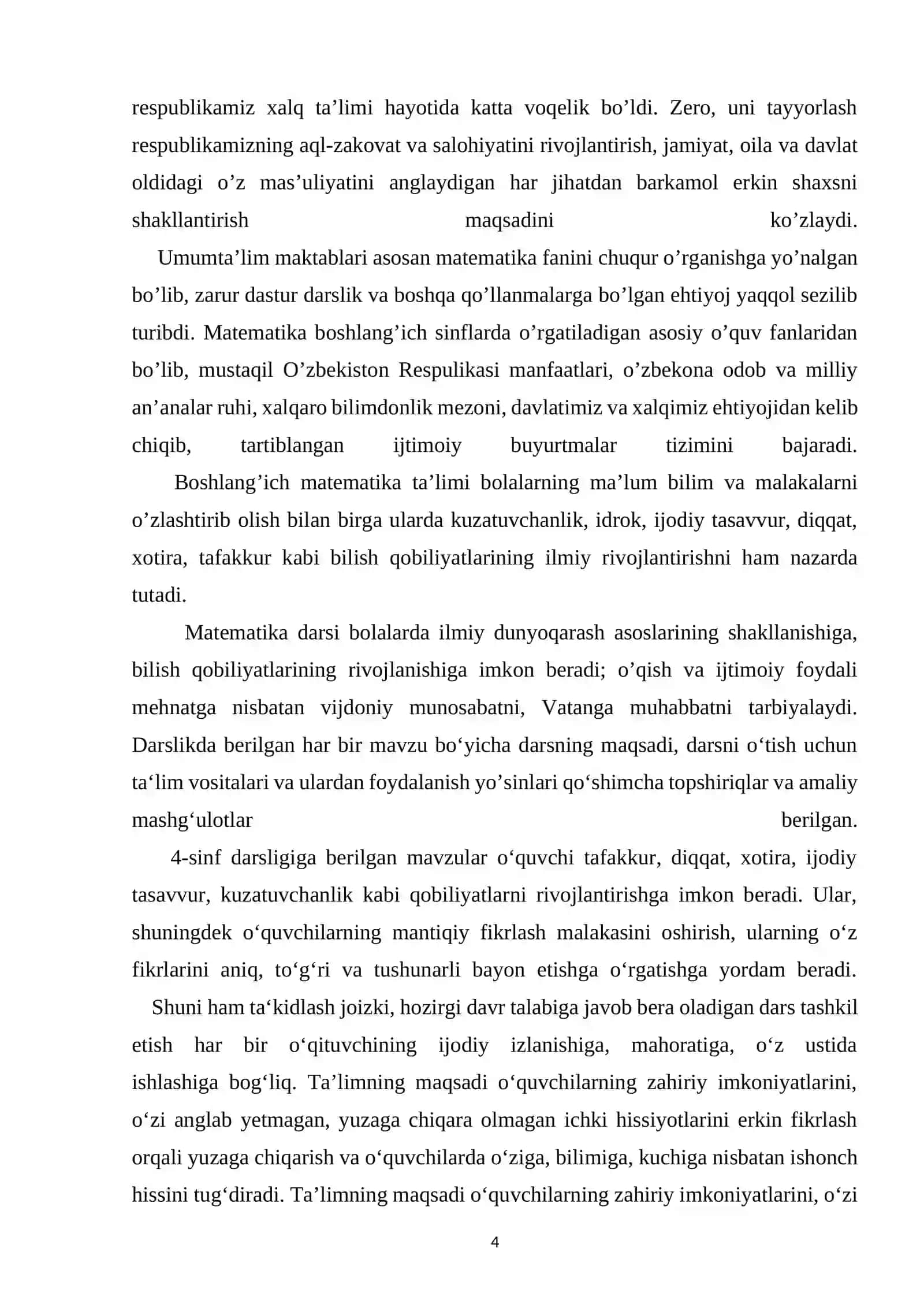 4-SINF MATEMATIKA DARSLIGIDA MANTIQIY FIKRLASHNI RIVOJLANTIRUVCHI IJODIY TOPSHIRIQLAR USTIDA ISHLASH METODIKASI 4