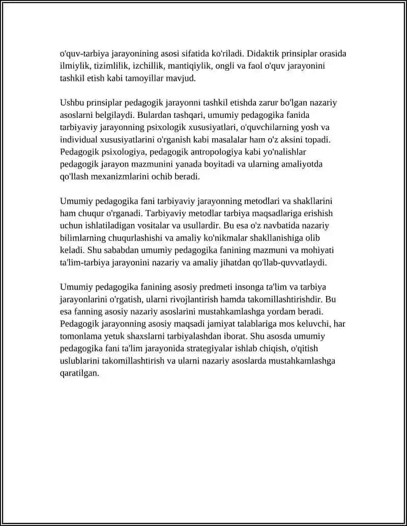 UMUMIY PEDAGOGIKA FANINING MAZMUNI VA MOHIYATI,PREDMETI 4