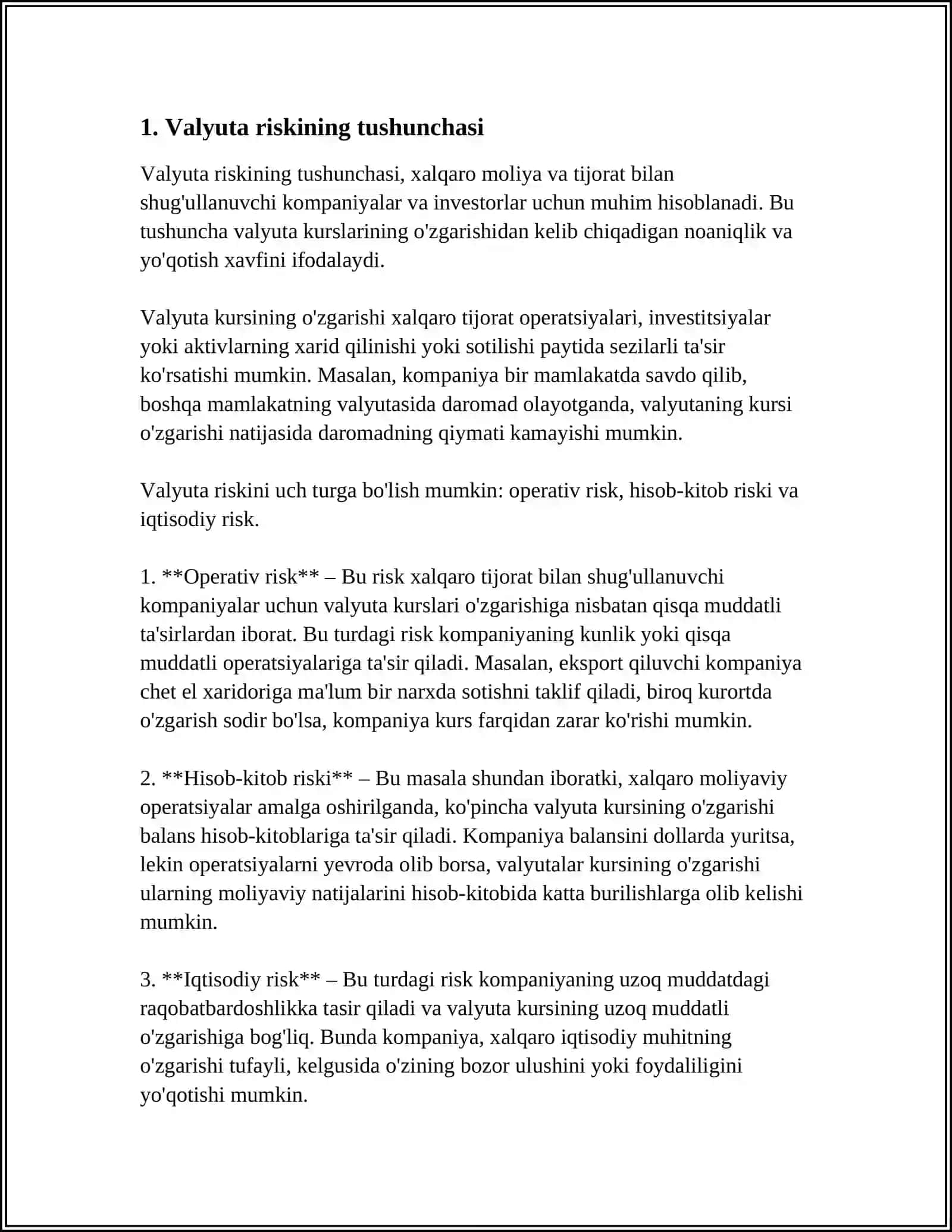 FORVARD SHARTNOMALARI YORDAMIDA XALQARO IQTISODIY FAOLIYATDAGI VALYUTA RISKINI LEDJIRLASH 4