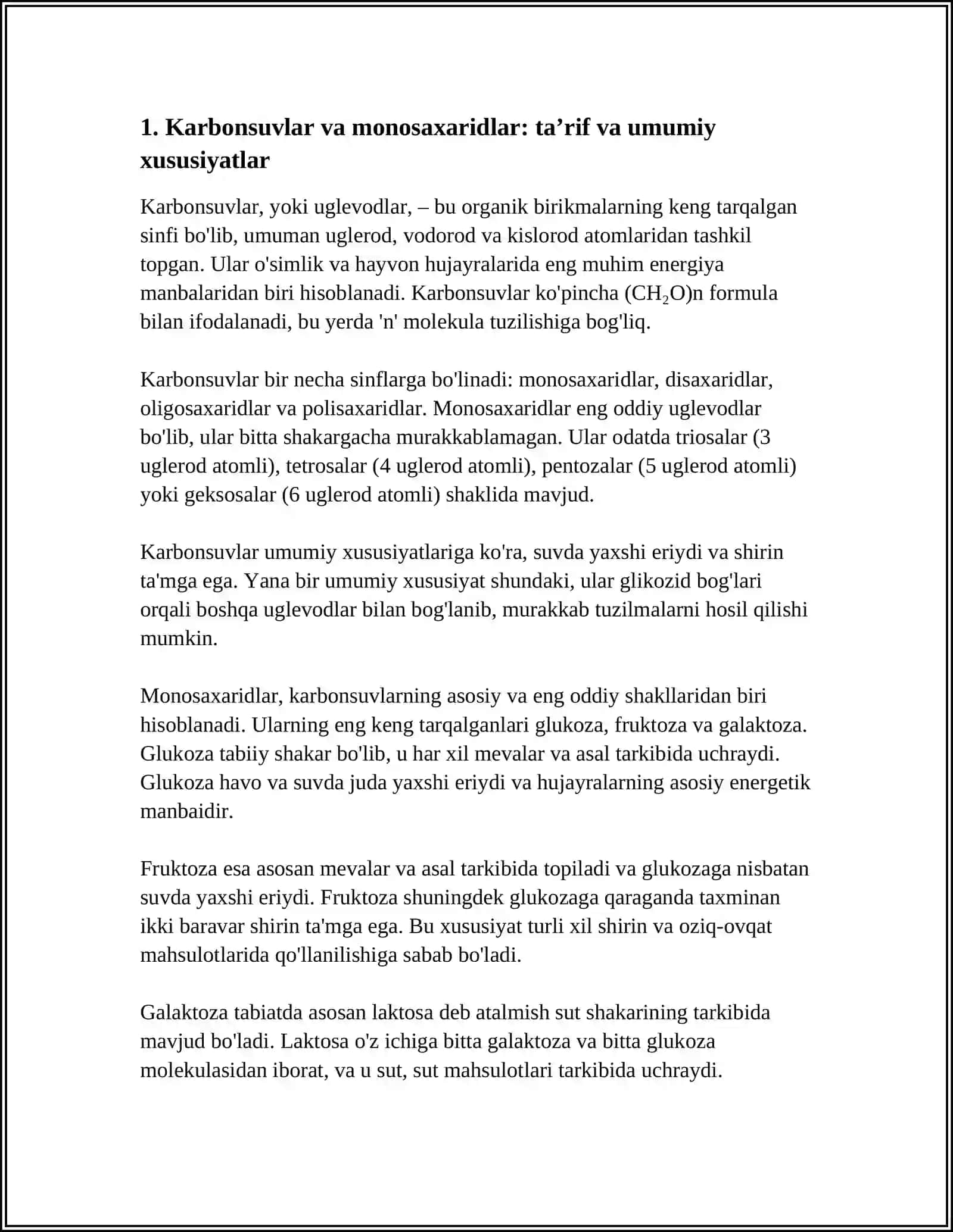 KARBONSUVLAR. MONOSAXARIDLAR TUZILISHI VA HOSSALARI 4