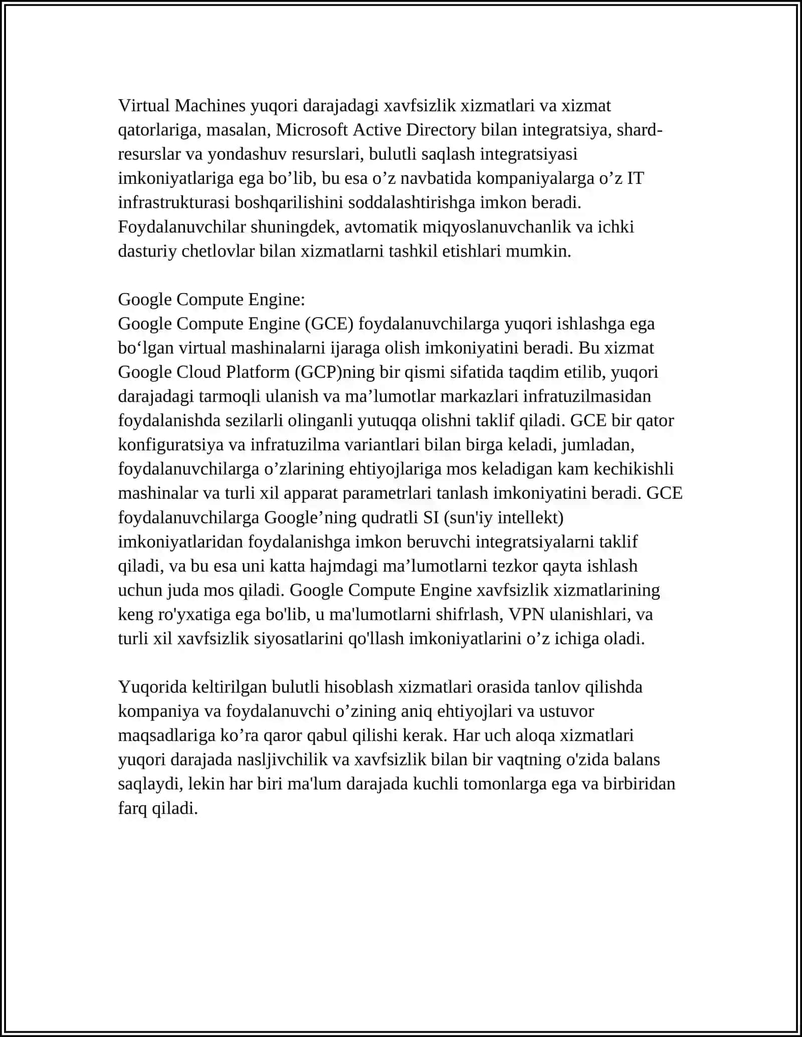 AWS,MICROSOFT AZURE VA GOOGLE CLOUD XIZMATLARINING TAQQOSLANISHI 4