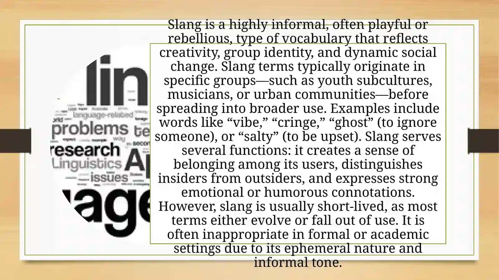Neologisms. Special Colloquial Vocabulary. Slang. Jargonisms. Professionalisms. Dialectal Words. Vulgar Words 4