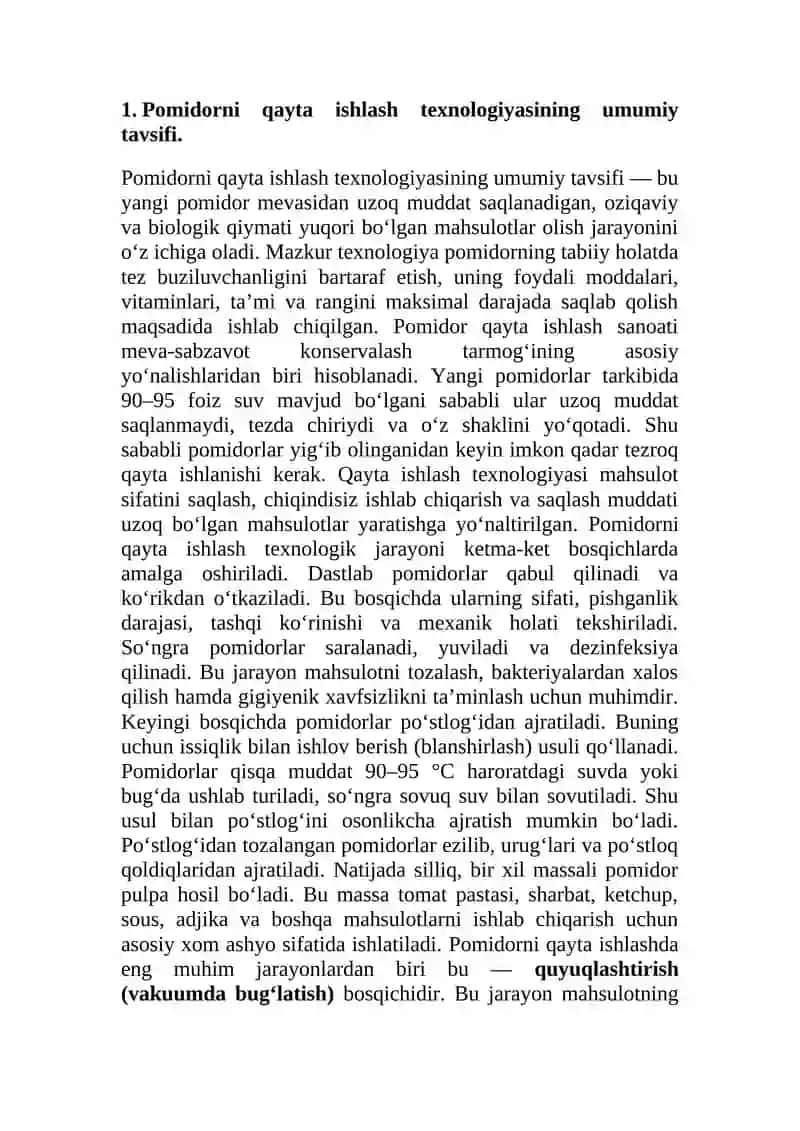 Pоmidоrni qayta ishlab оlinadigan mahsulоtlar tехnоlоgiyasi. 4