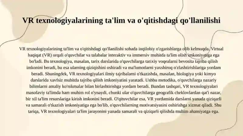 Sohada VR texnologiyalaridan foydalanish 4