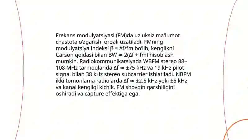 Signallarni modulyatsiyalash turlari va ularning radiyoelektronika tizimlaridagi oʻrni 4