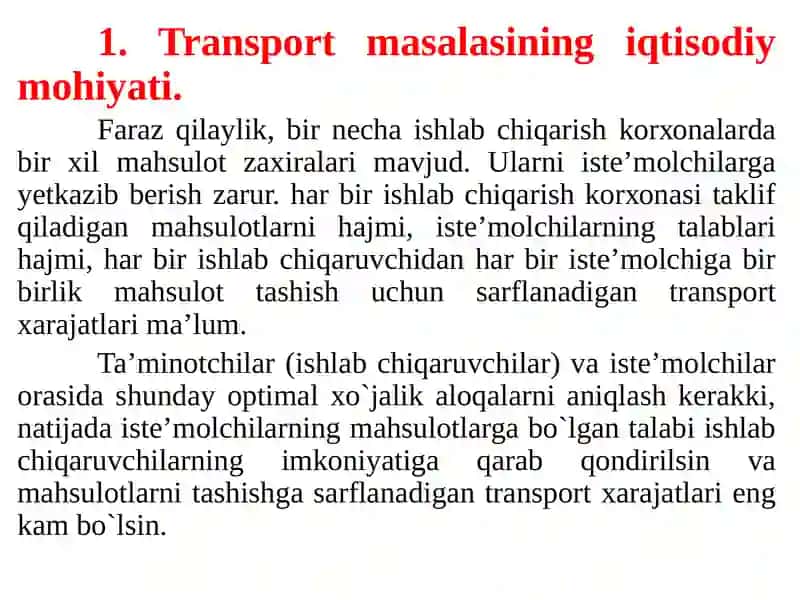IQTISОDIY SUB’YЕKTLAR O`RTASIDA ХO`JALIK ALОQALARINI ОPTIMALLASHTIRISH MОDЕLLARI 4