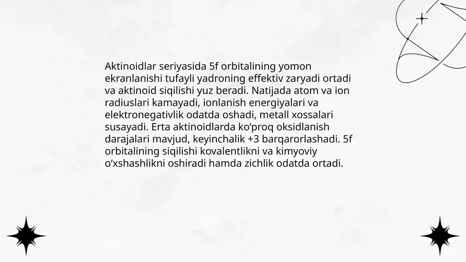 Aktinoidlar. Radiokimyo. Transuran elementlari. Tabiiy va sun´iy radiofaollik 4
