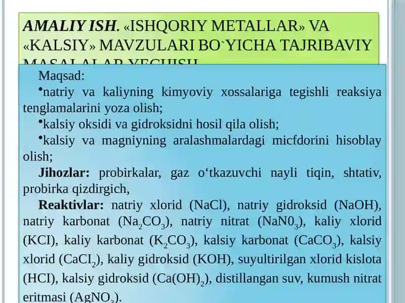 Natriy, Kaliy, Kalsiy va Magniynining Eng Muhim Tuzlari Namunlari Bilan Tanishish 4