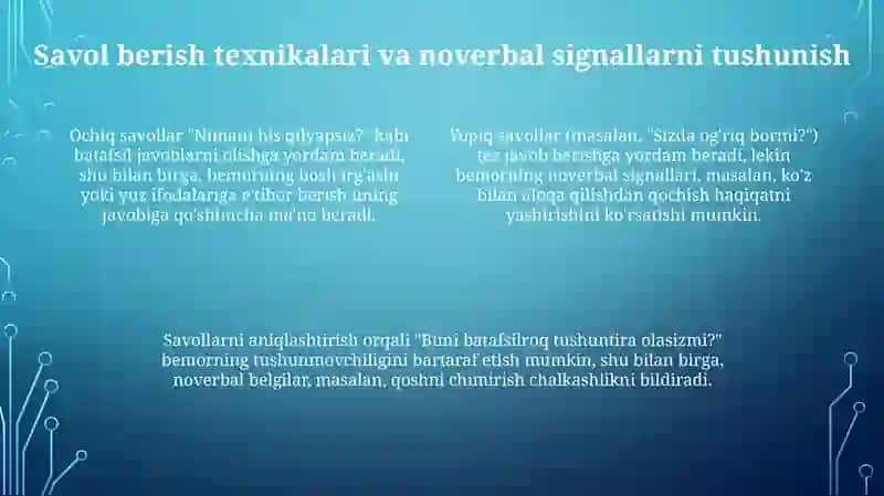 Patsient bilan verbal muloqot ko'nikmalari 4
