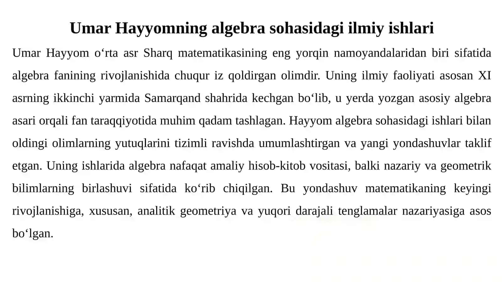 Umar Hayyomning matematikaga oid asarlari va ularning ahamiyati 4