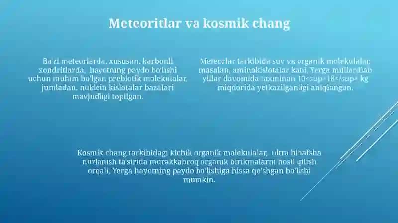 Yerda hayotning poydo bo'lishiga ta'sir etuvchi omillar 4
