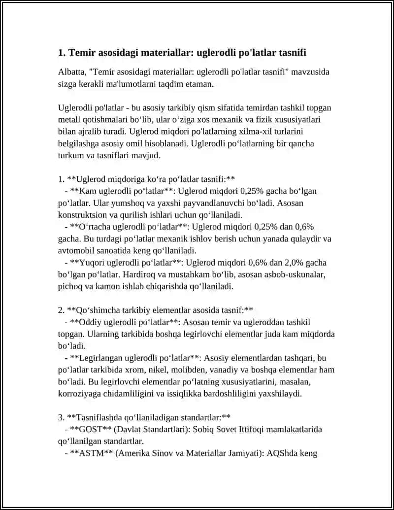 Temir asosidagi materiallar: uglerodli po'latlar tasnifi 4