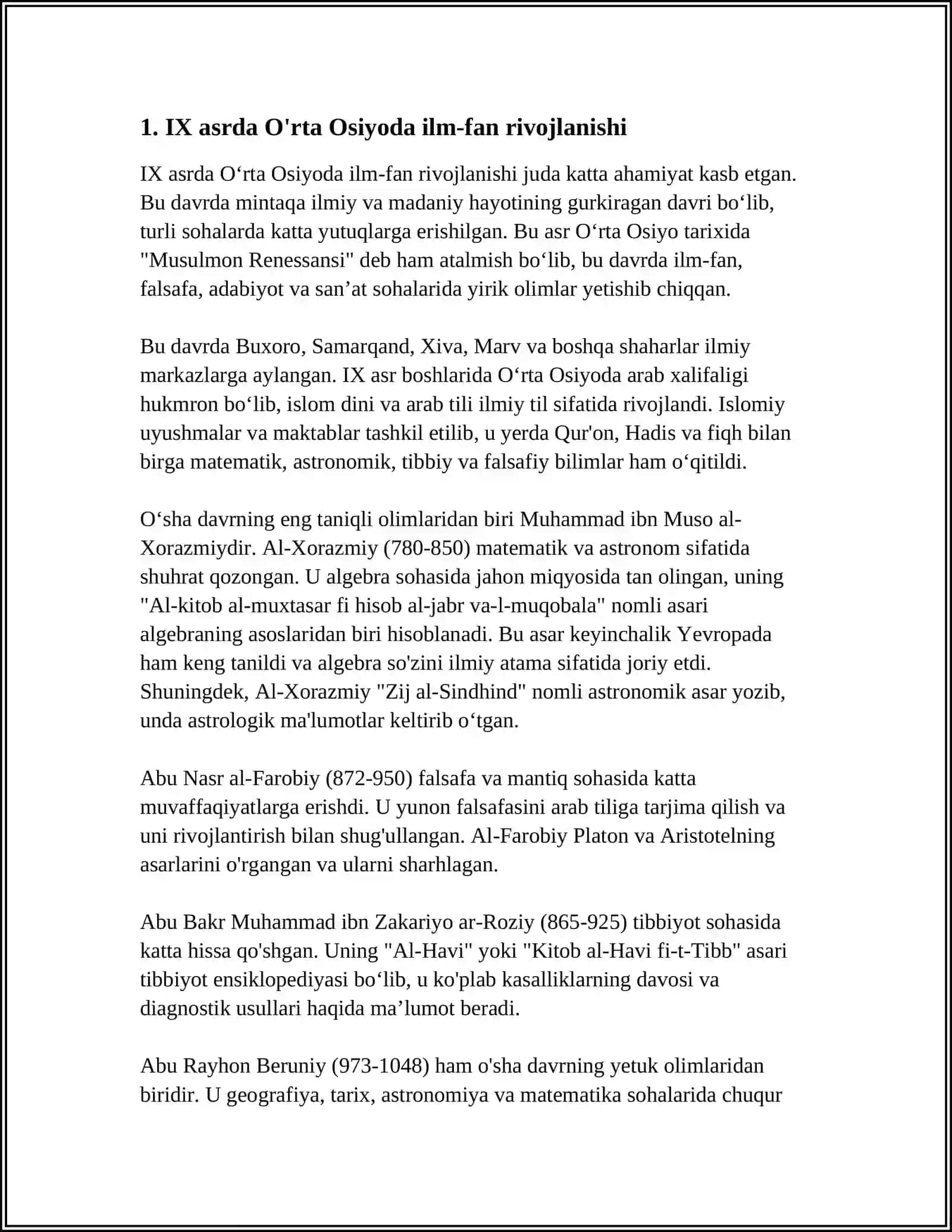 IX-XII ASRLARDA MAMLAKATIMIZ HUDUDIDA RÕY BERGAN MADANIY UYĞONISH (RENESSANS) 4