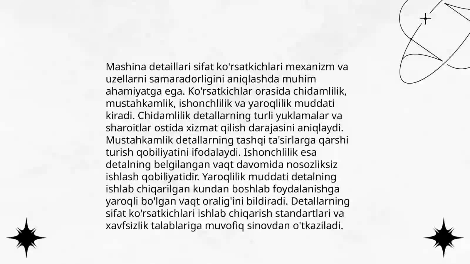 Mexanik ishlov berish. Mashina detallari yuzalarining sifati. Mashina detallari uchun xomashyo turlari. Mexanik ishlov berishda qo'yimlar. Texnik me'yorlash asoslari. mexanik ishlov berishda texnologik yarayonlarini loyihalash. Qutisimon detallarni tayyorlash 4