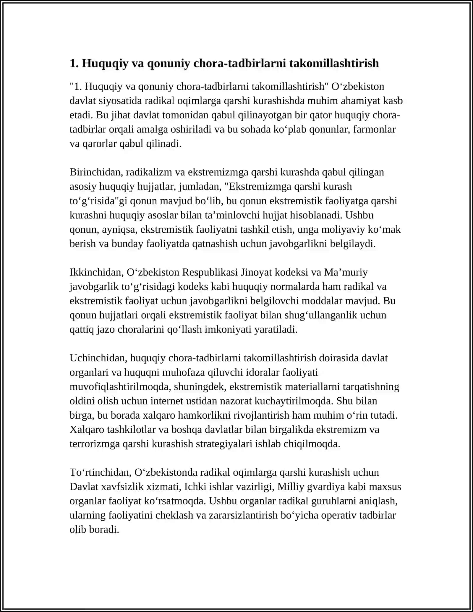 OʻZBEKISTON DAVLAT SIYOSATIDA RADIKAL OQIMLARGA QARSHI KURASHISHNING YOʻNALISHLARI 4