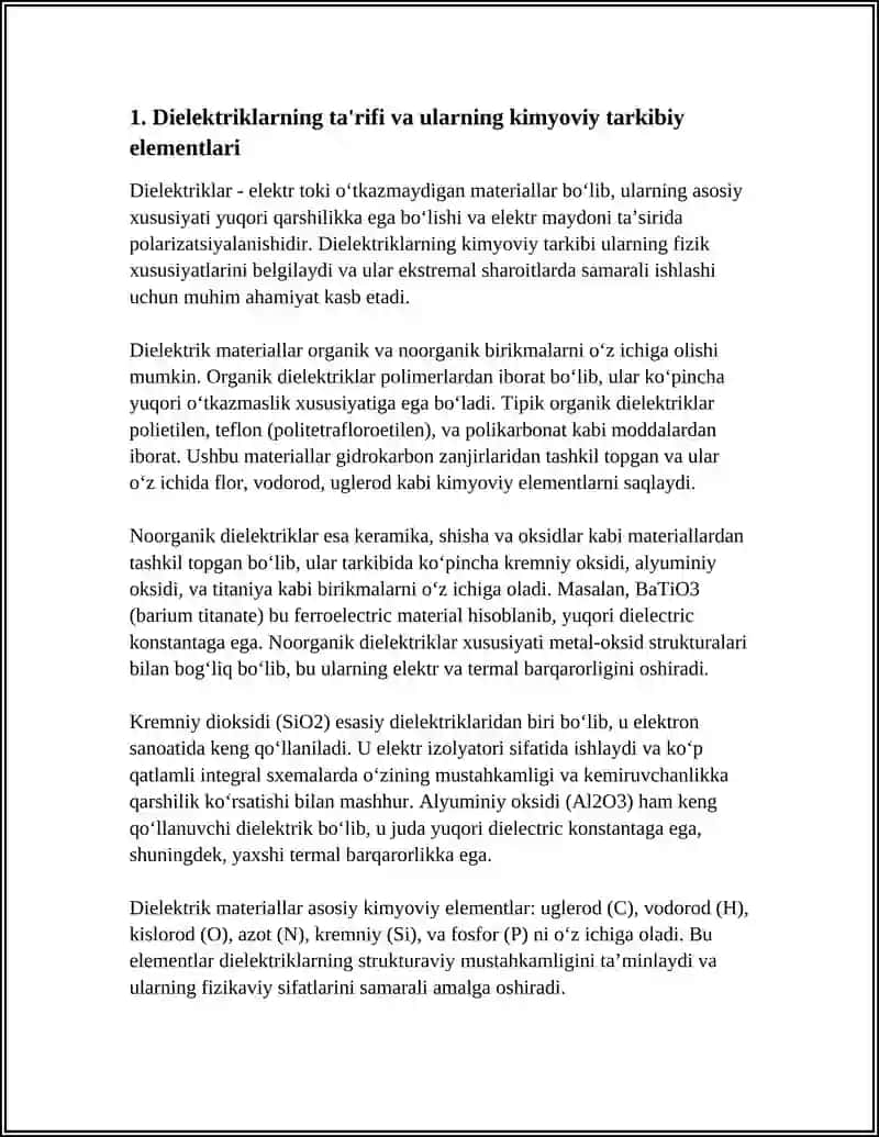 DIELEKTRIKLARNING KIMYOVIY TARKIBI VA ULARNING ISHLATILISHI 4