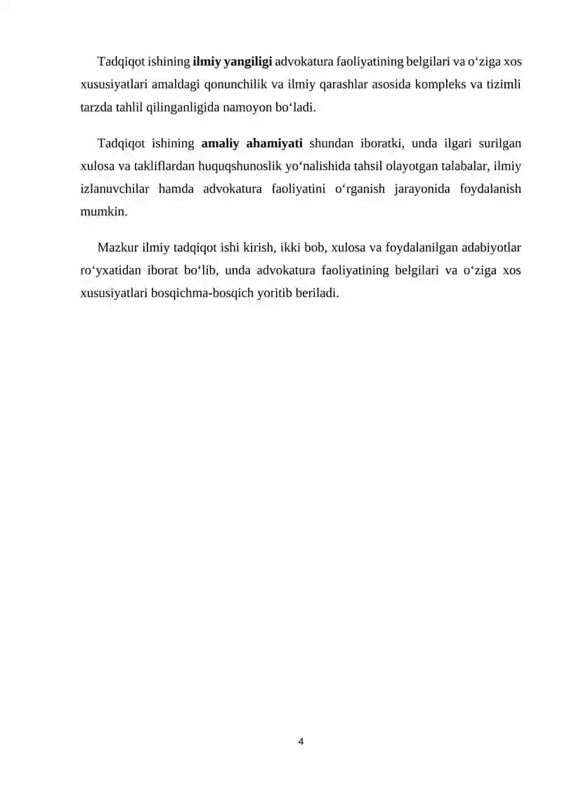 ADVOKATURA FAOLIYATINING BELGILARI VA O’ZIGA XOS XUSUSIYATLARI 4