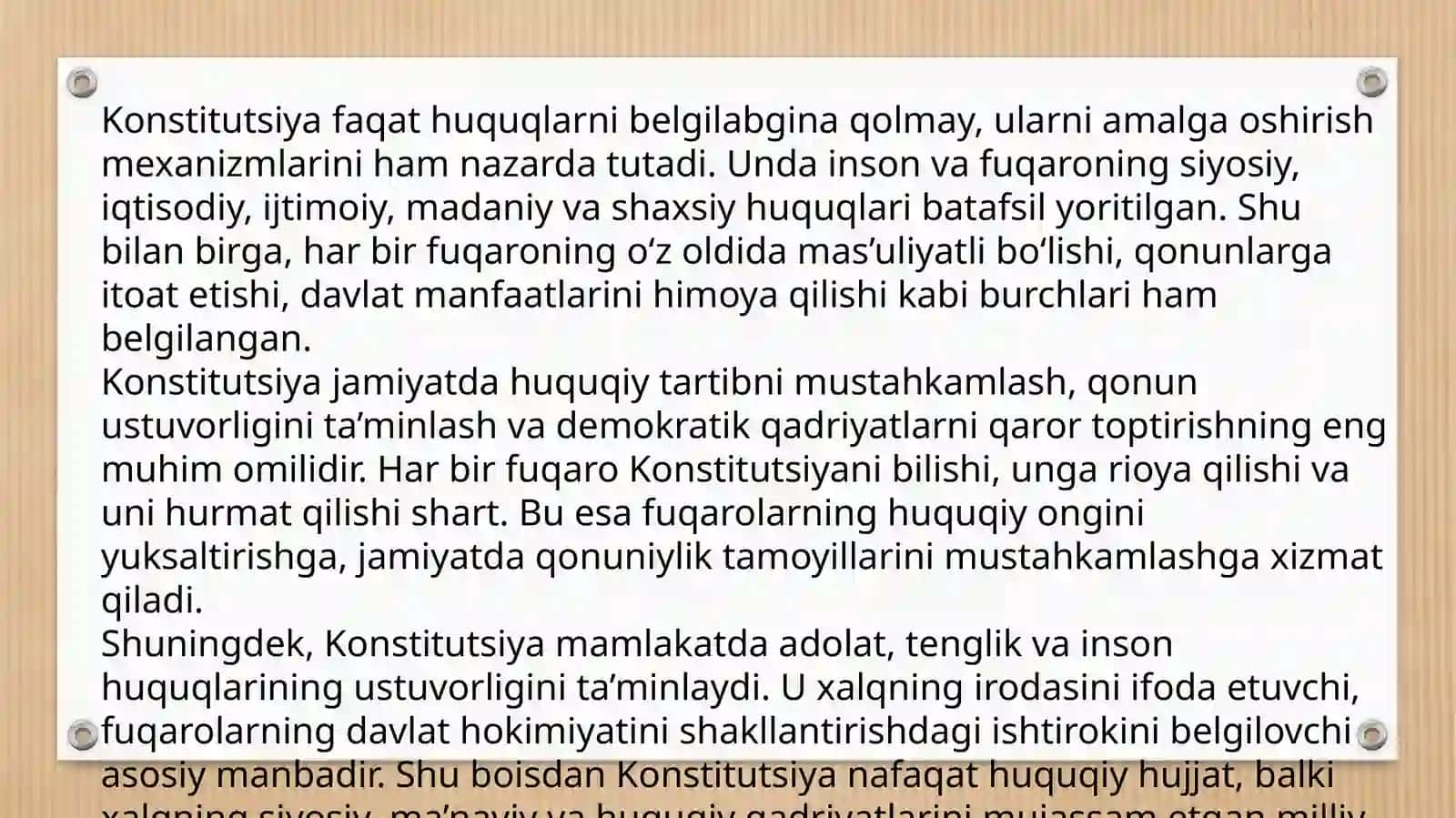 O‘zbekiston Respublikasi Konstitutsiyasiga ko‘ra fuqarolarning huquq va burchlari 4
