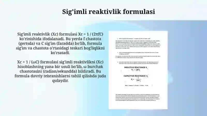 O'zgaruvchan tok zanjirida sig'imli reaktivlik 4