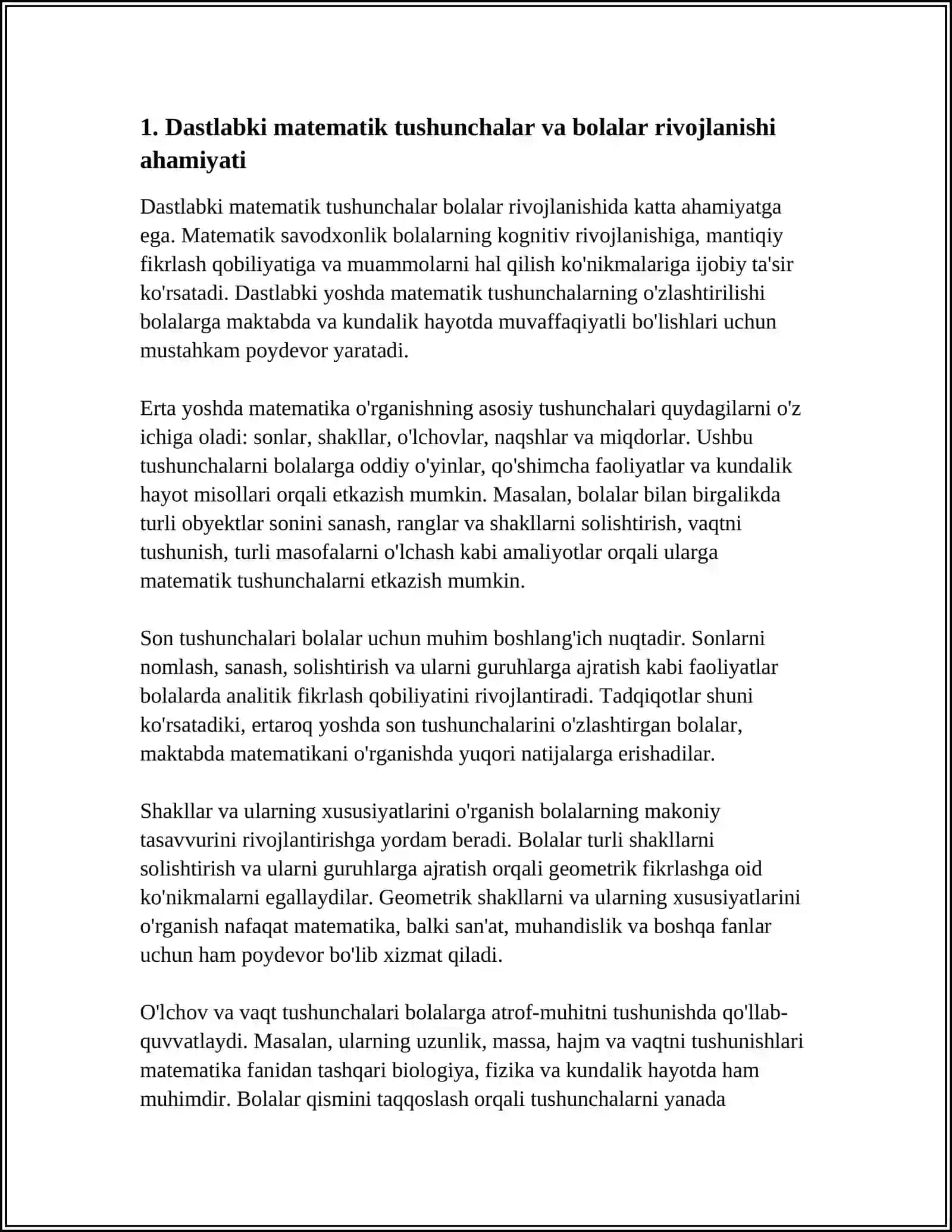 Dastlabki matematik tushunchalar va bolalar rivojlanishi ahamiyati 4