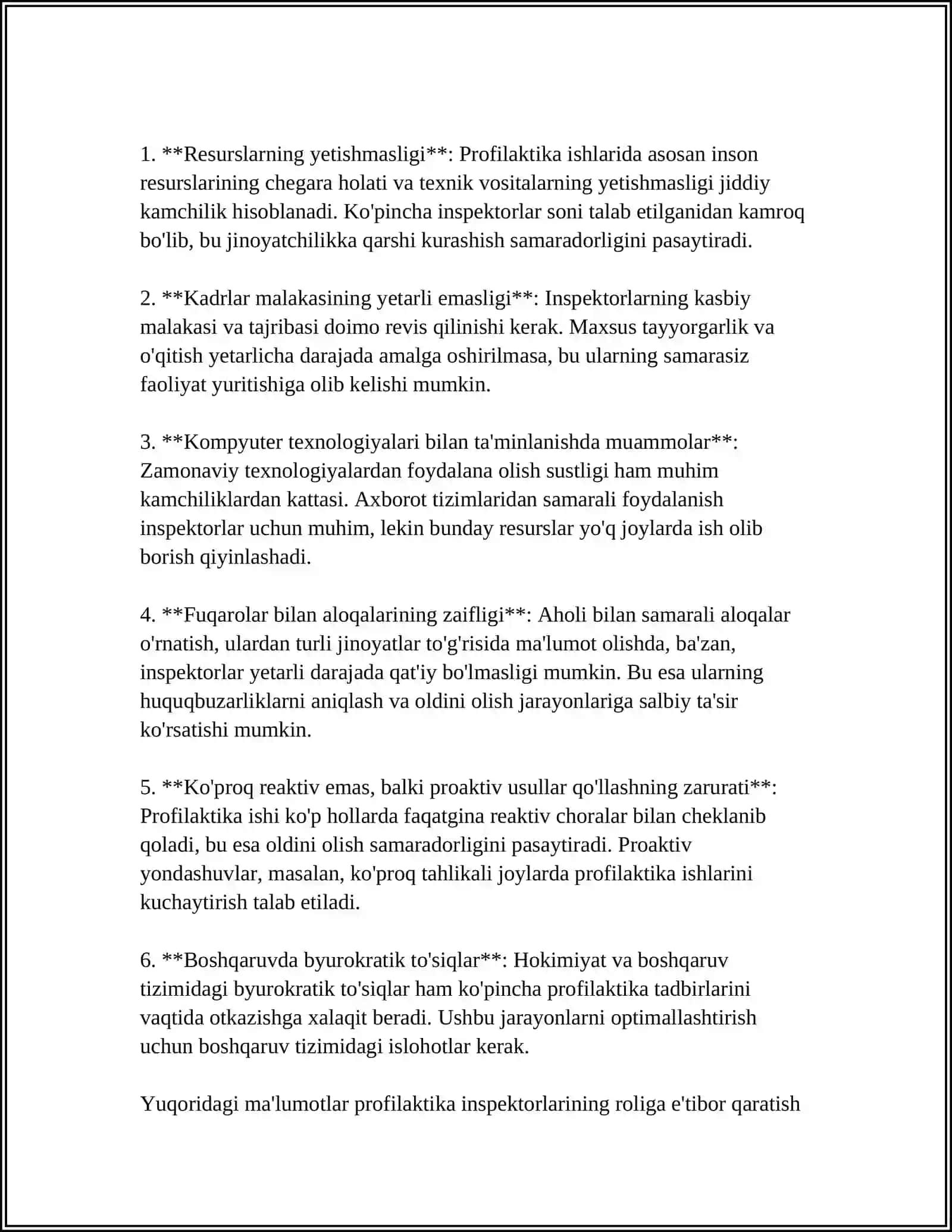 PROFILAKTIKA INSPEKTORLARI FAOLIYATIDA TIZIMLI KAMCILIKLAR VA QONUN BUZILISHLARI XAMDA ULARNI BARTARAF ETISH 4