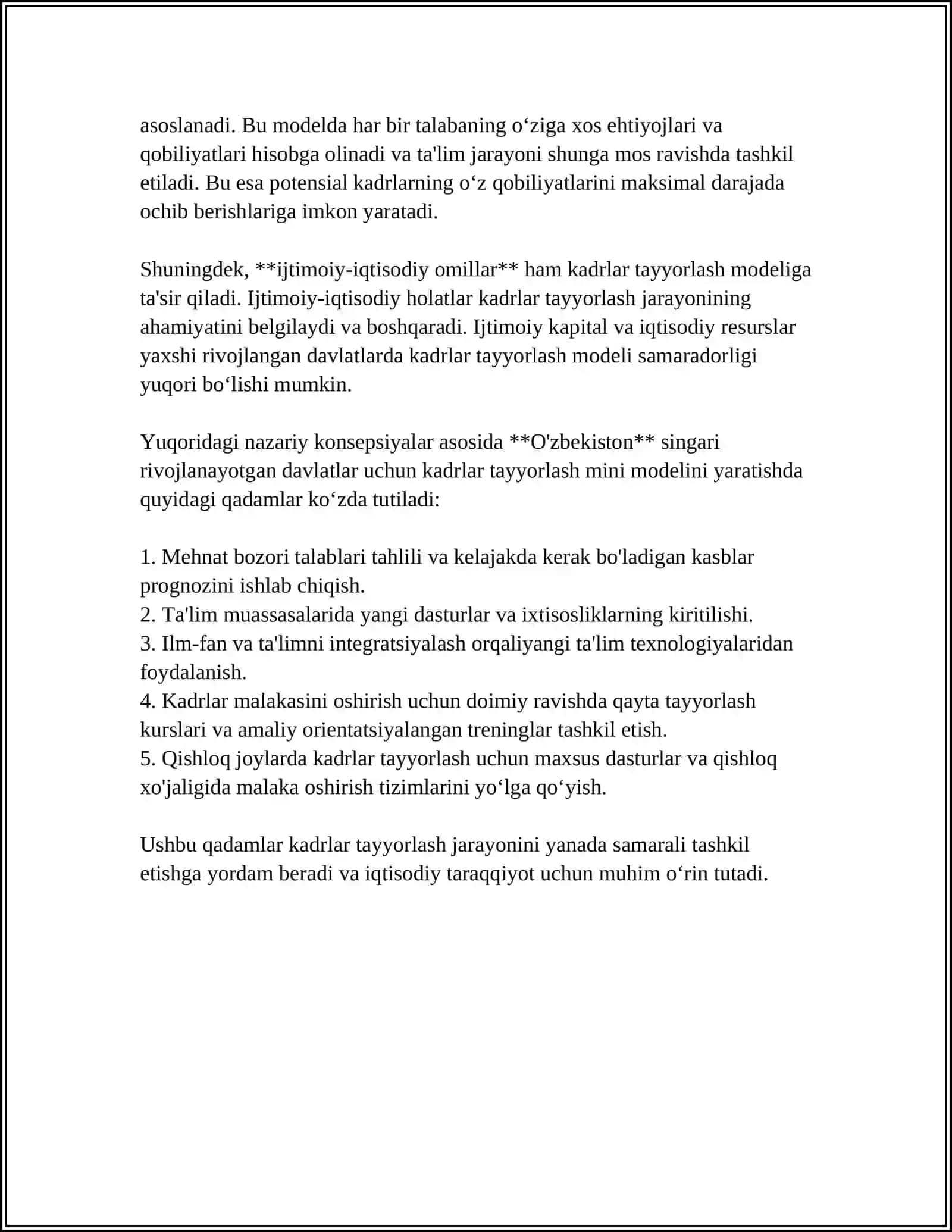 Kadrlar tayyorlash miniy modeli va uning tarkibiy qismi 4