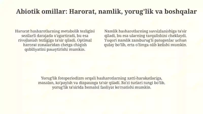 Hasharotlarga abiotik va biotik omillarning ta'siri 4