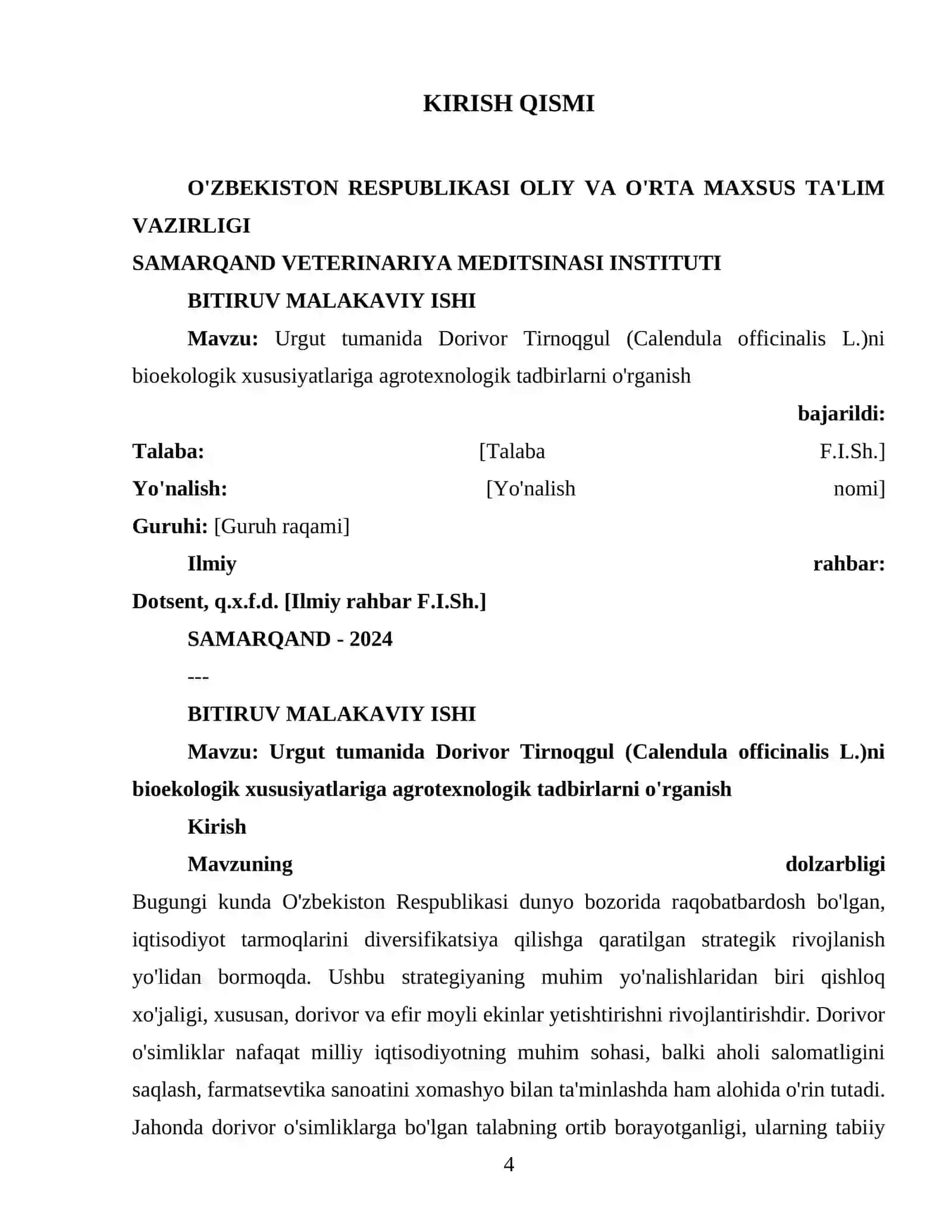 Urgut tumanida Dorivor Tirnoqgul (Calendula officinalis L.)ni bioekologik xususiyatlariga agrotexnologik tadbirlarni o'rganish 4