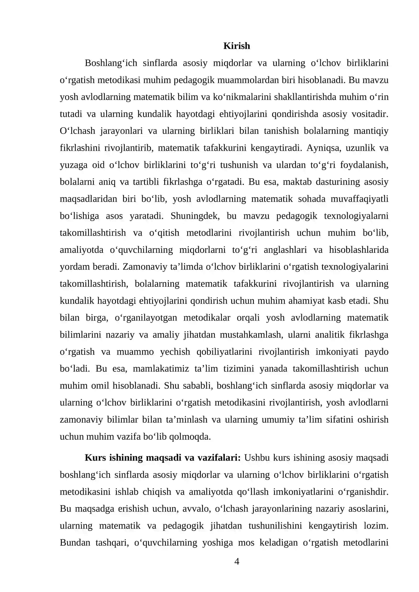 MATEMATIKA VA UNI O'QITISH METODIKASI FANIDAN TAYYORLAGAN KURS ISHI 4