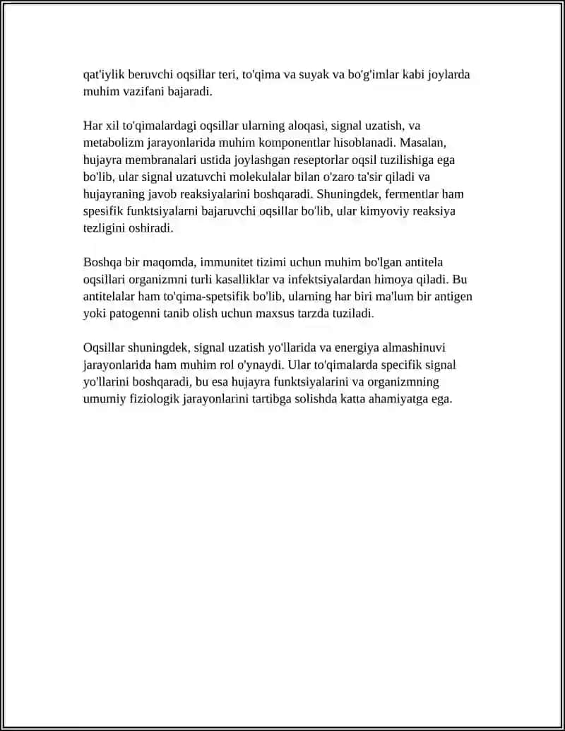 Oqsillarning Tur va To'qima Spesifikligi 4