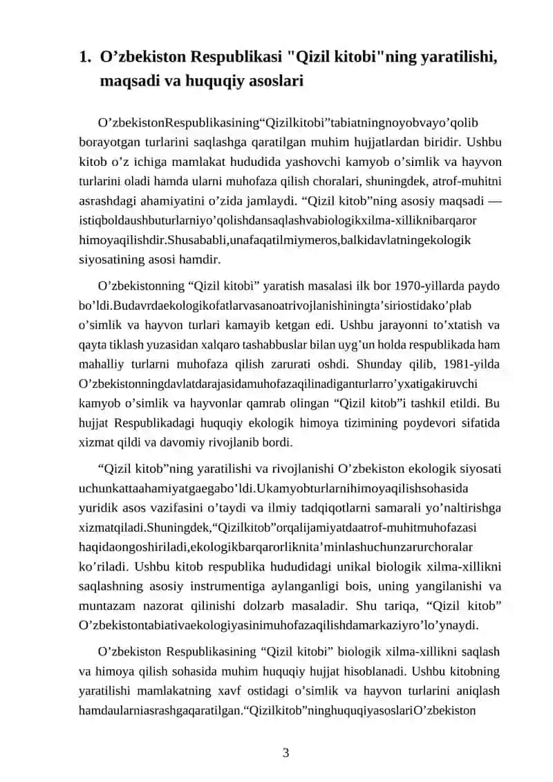O’zbekiston Respublikasi “Qizil kitobi” va uning atrof-muhitni muhofaza qilishdagi o’rni 4