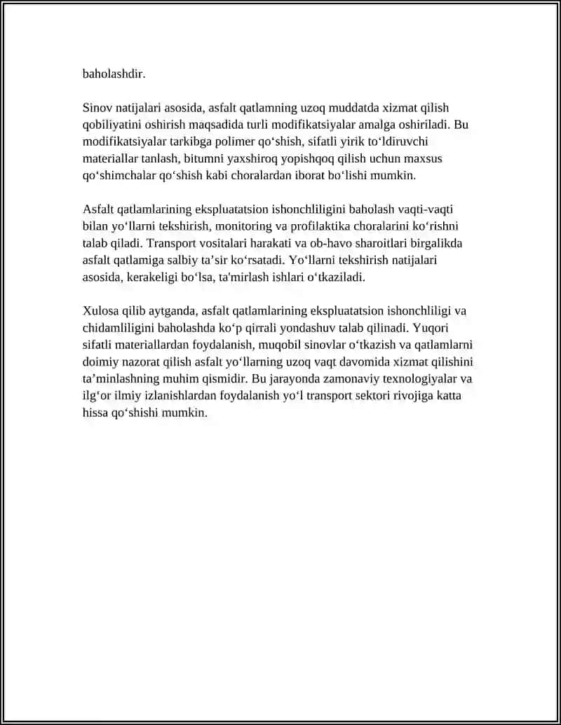 YO‘L QURILISH MATERIALLARI VA MAHSULOTLARINING EKSPLUATATSION ISHONCHLILIGINI BAHOLASH 4