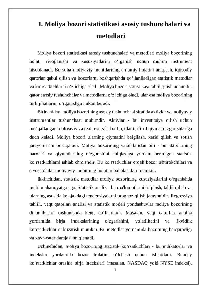 MOLIYA BOZORI STATISTIKASI: TUSHUNCHASI, METODLARI, KO‘RSATKICHLARI 4