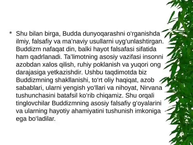 Buddizm ta’limotida to’rt oliy haqiqat. Nirvana haqidagi qarashlar 4