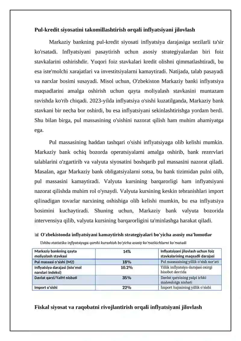 O'zbekiston sharoitida inflyatsiyani pasaytirish strategiyalari 4