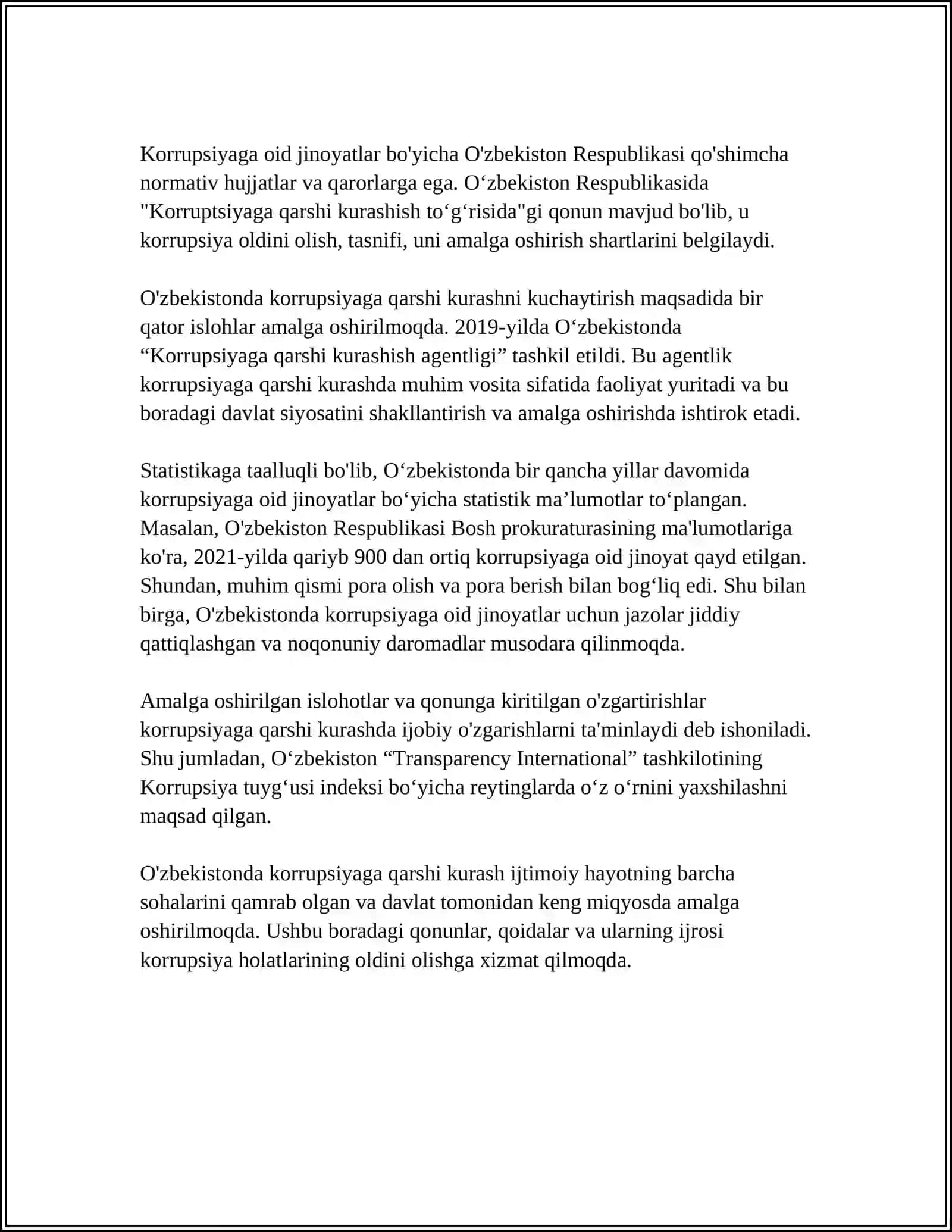 O'ZBEKISTON QONUNCHILIGIDA KORRUPSIYAGA OID JINOYATCHILIK UCHUN JAVOBGARLIK MASALALARI 4