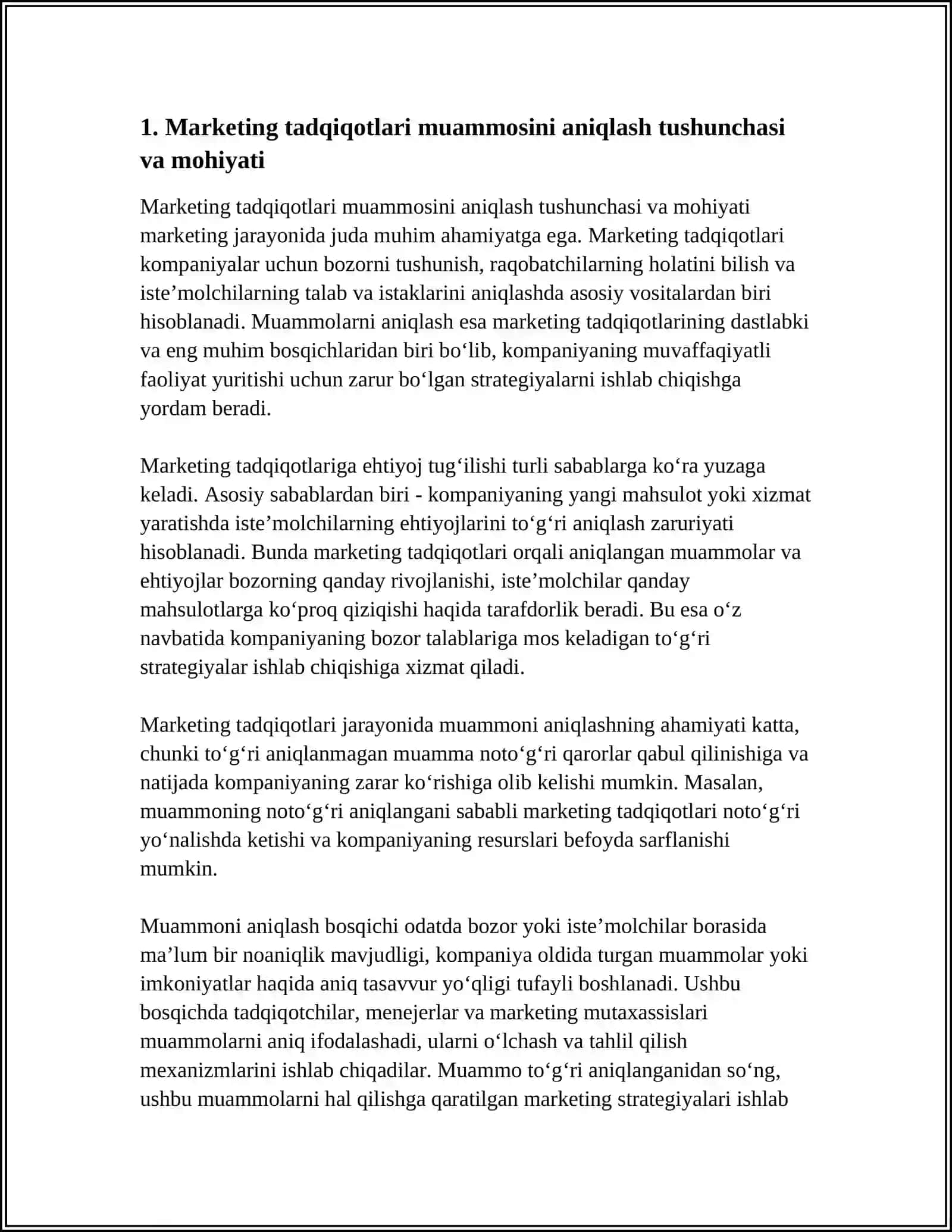 MARKETING TADQIQOTLARI MUAMMOSINI ANIQLASHNING AHAMIYATI 4