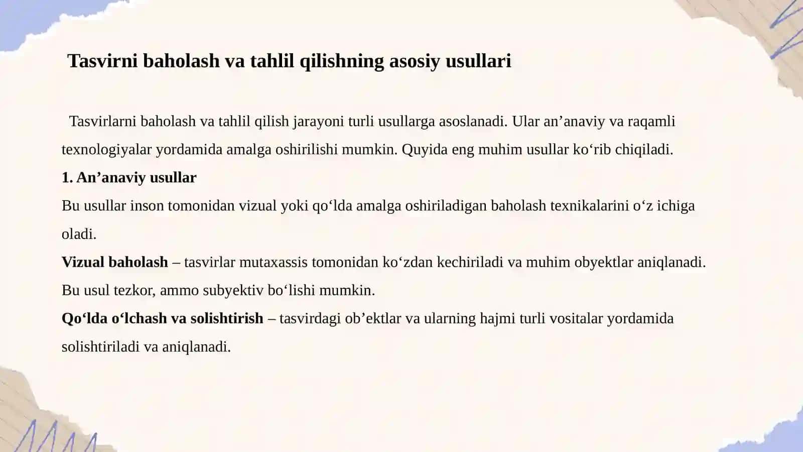 Tasvirnibaholash va tahlil qilish texnikalari 4