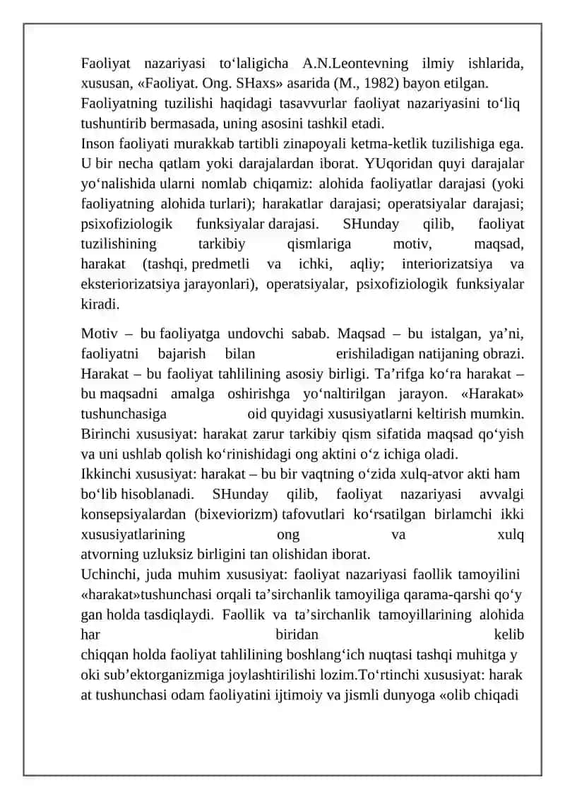 Harakat inson faoliyatining o’ziga xosligi sifatida 4