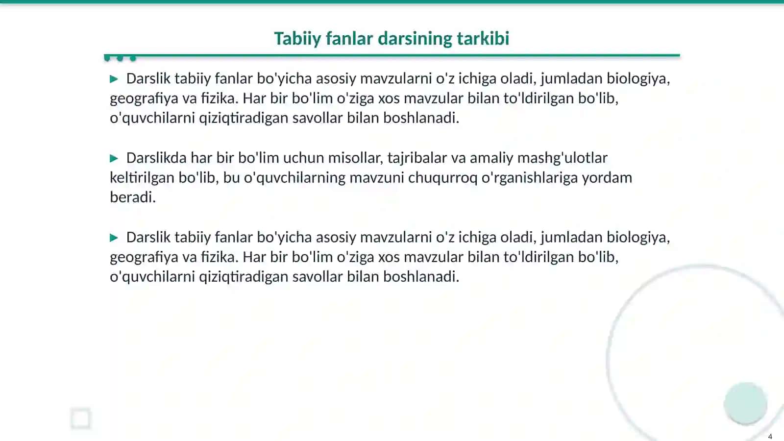 "Tabiiy fanlar" darsligi 4