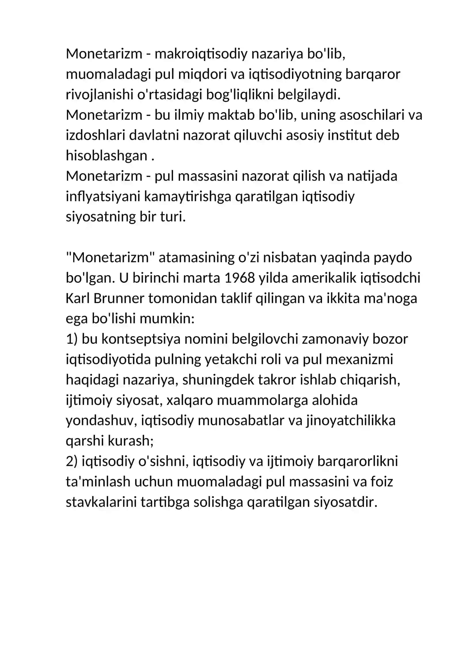 MONETARIZM. Va NEOLIBERALIZM Evalutsiyasi.Nomukammalbozor talimotlari 4
