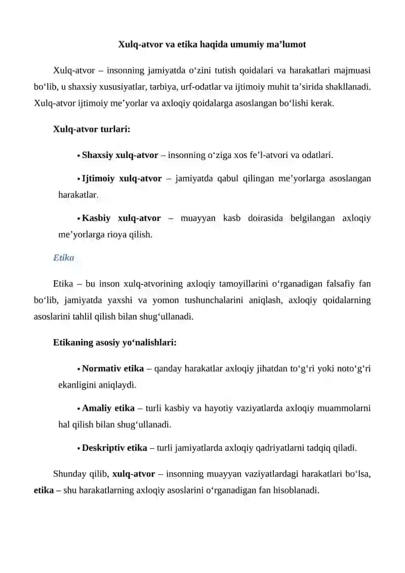 Etik xulq-atvorning asosiy tamoyillari 4